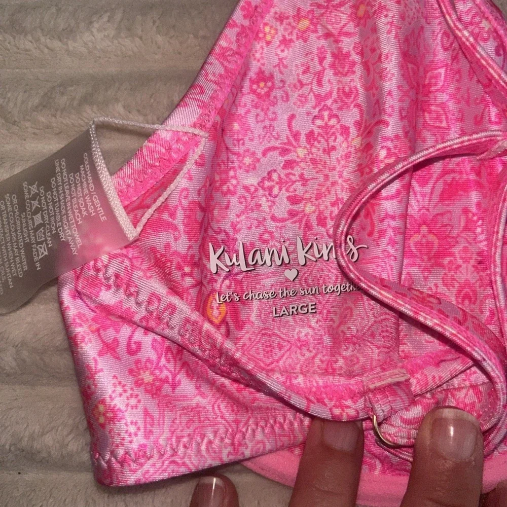 Kulani Kinis Bikini Electric Sunshine Bottom & Invisible Underwire Top Pink NWT